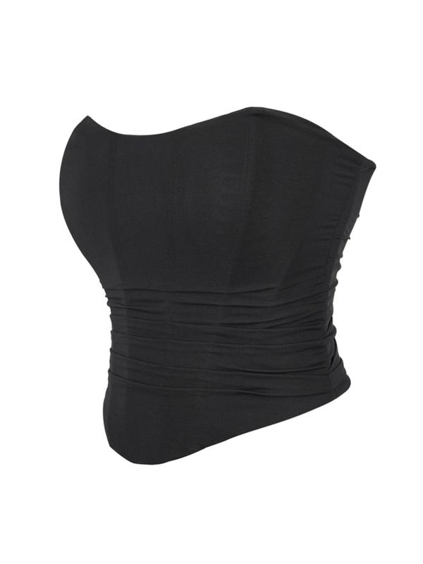 Women's Solid Grommet Eyelet Lace Up Ruched Corset Shapewear Top, Casual Breathable Comfortable Tummy Control Shapewear Tube Top, Women's Shapewear