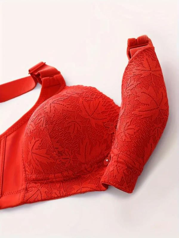 Women's Contrast Lace Push Up Bra, Elegant Adjustable Strap Wireless Bra, Soft Comfortable Breathable Lingerie for Daily Wear