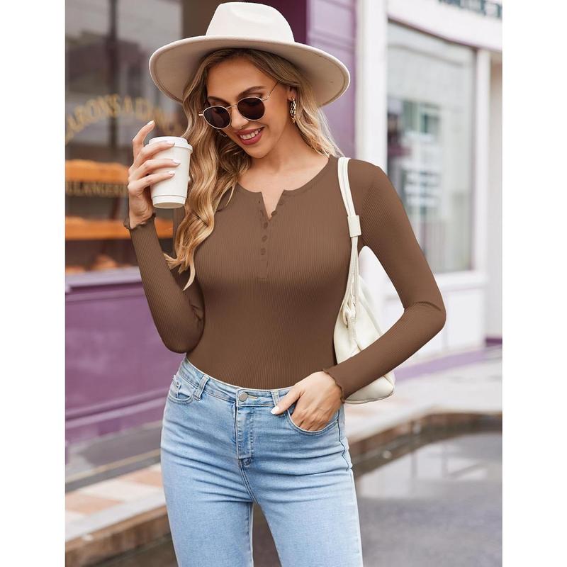 Women's Long Sleeve Shirts 3 Packs Henley Button Down Tops Ribbed Slim Fit Base Layer Soft Thermal Tee