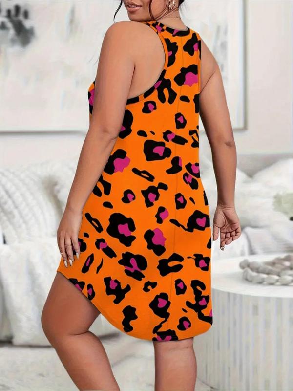  Leopard Print Asymmetrical Hem Cami Nightdress, Comfortable Sleeveless Nightgown For Women, Summer Wear 2024, Women's Clothing, Women's  Sleepwear