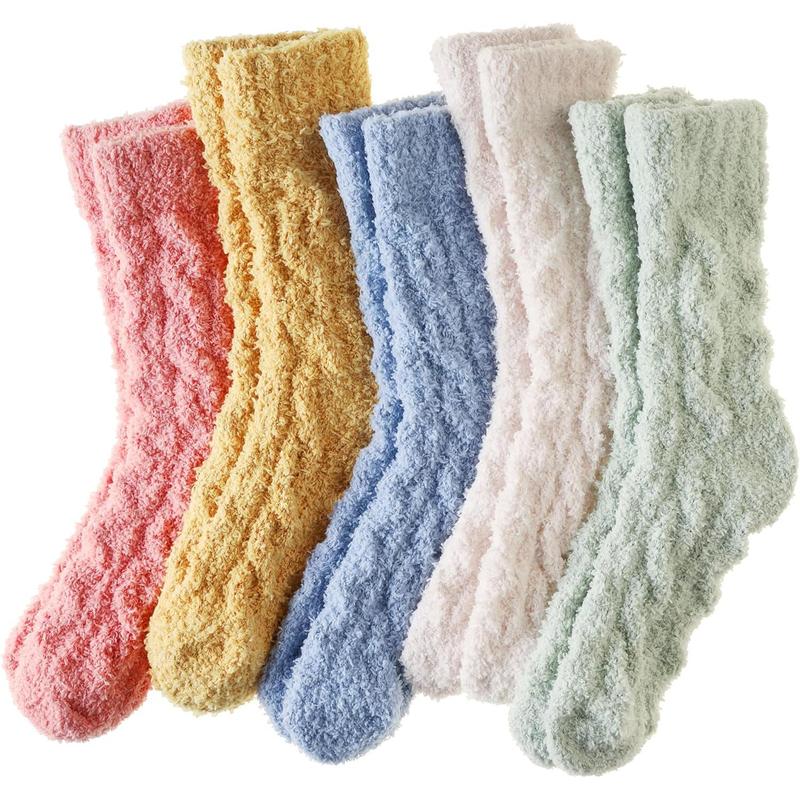 Womens Fuzzy Socks Soft Cozy Fluffy Slipper Socks Winter Warm Plush Sleeping Christmas Socks 5 Pairs