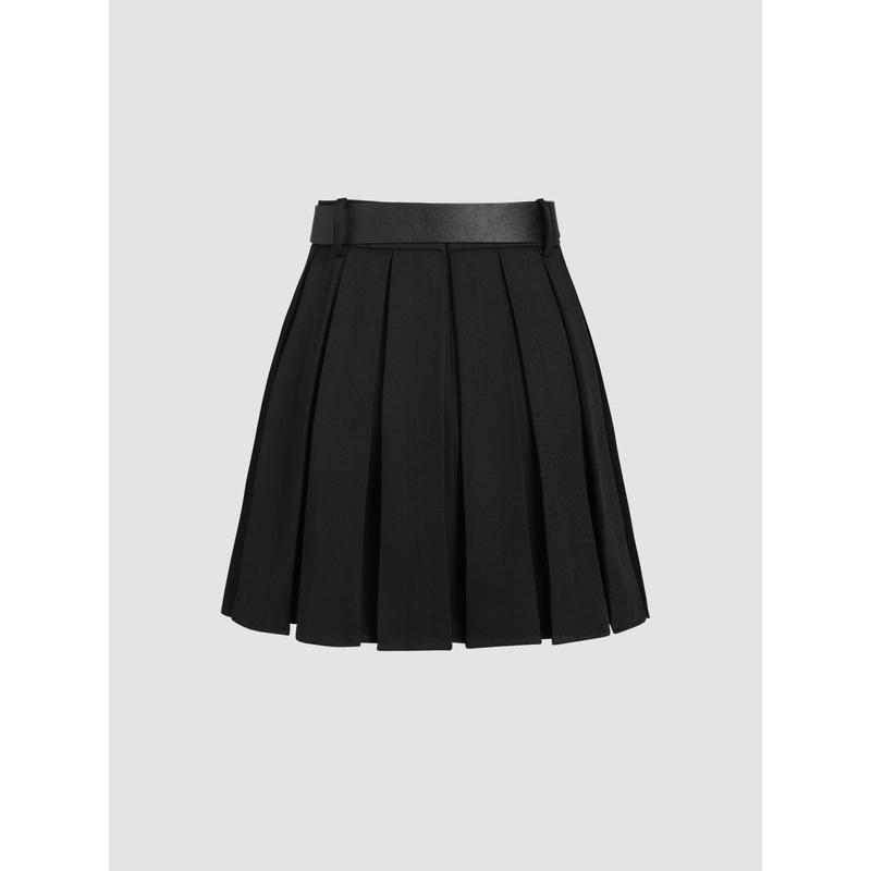 Cider [2 colors, size 2-26] Solid Pleated Mini Skirt With Belt