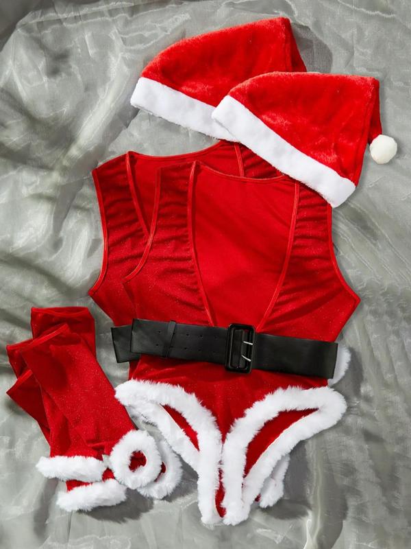 Women's Christmas Themed Lingerie Four-Piece Set, Sexy Santa Claus Costume Set, Women's Underwear Set for All Seasons