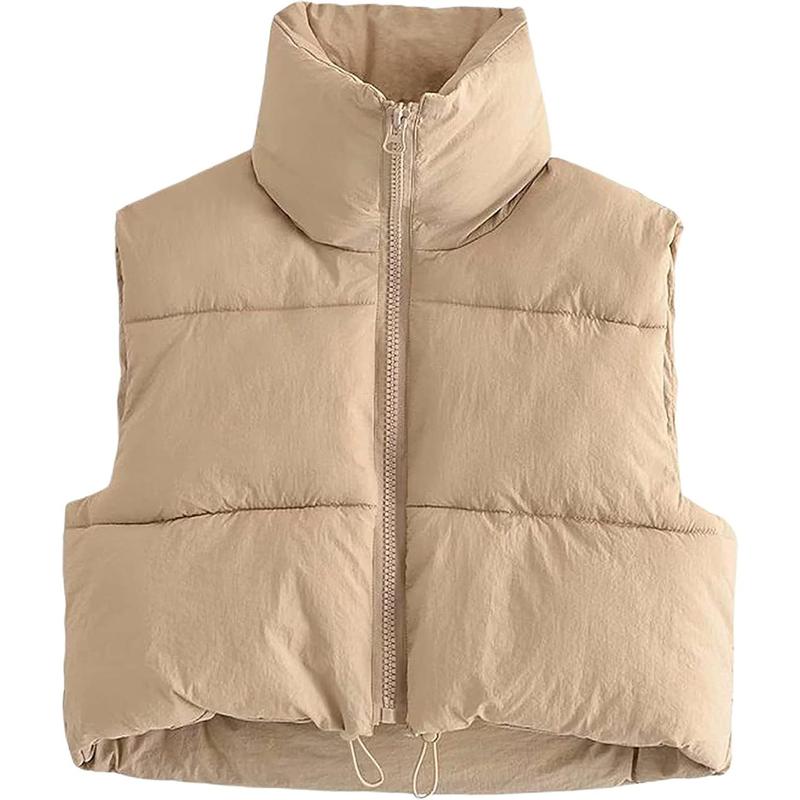 Women's Full Zip Up Warm  Vest Sleeveless Puffer Vest Lightweight Padded Gilet Fashion Womenswear Tops Comfort Basic High Neck Minimalist Winter Cropped