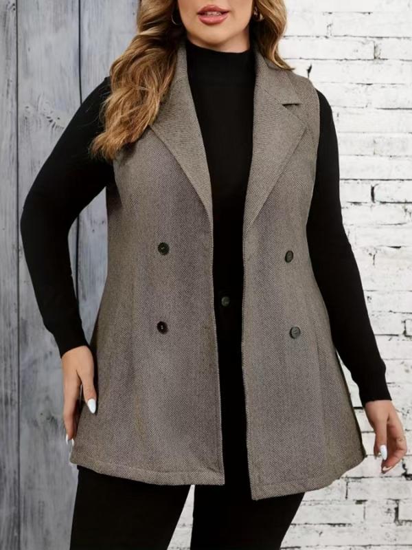  Solid Color Double Button Lapel Waistcoat, Casual Sleeveless Outerwear for Fall & Winter, Women's Clothes for Daily Wear