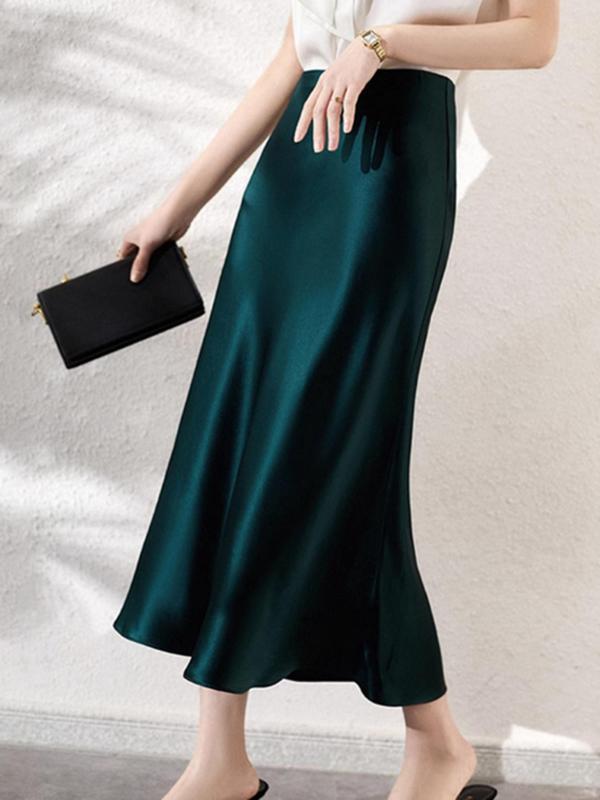 Women's Solid High Waist A Line Skirt, Elegant Fashion Casual Zipper Skirt for Work Office Business, Ladies Clothes for All Seasons