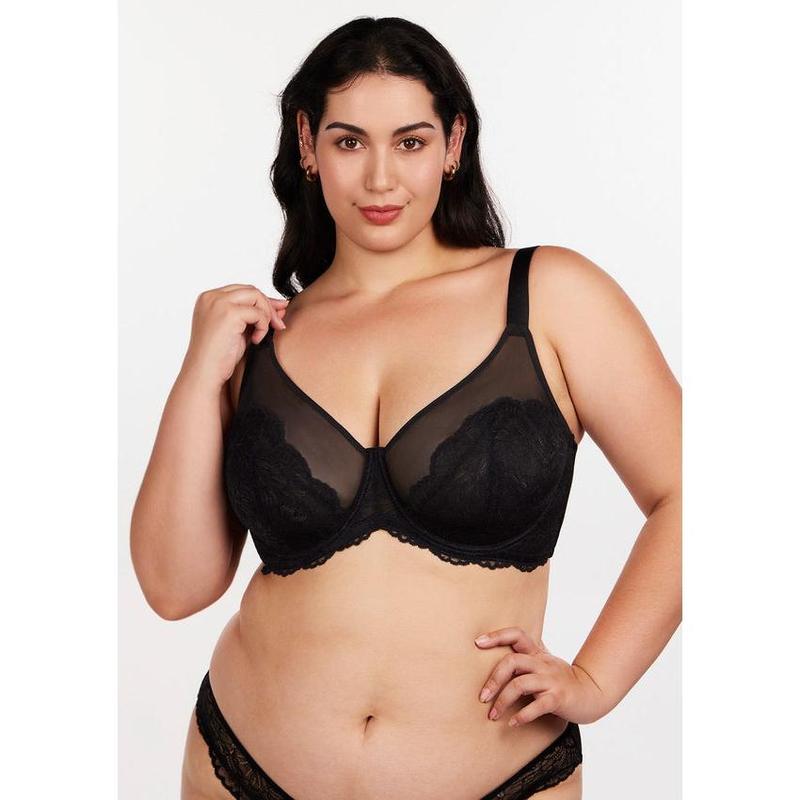 HSIA Blossom Floral Soft Lace Unlined Plus Size Minimizer Mesh Non-padded Full Coverage Underwire Bra Spandex