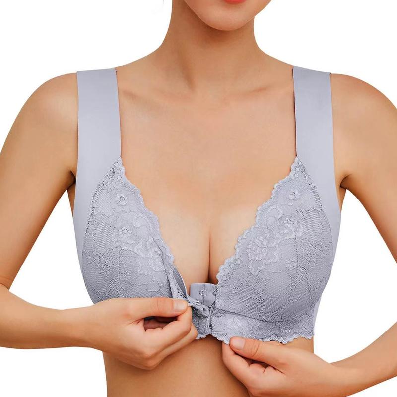 The 4-piece Elegant Floral Lace Push-up Bra - Comfortable With No Underwire Design, Medium Support, Stylish Front Opening, Wide Straps And Jacquard Patterns - Is Perfect For Adult Women's Everyday Wear, Home, Dating And Other Occasions Fabric Nylon Sexy