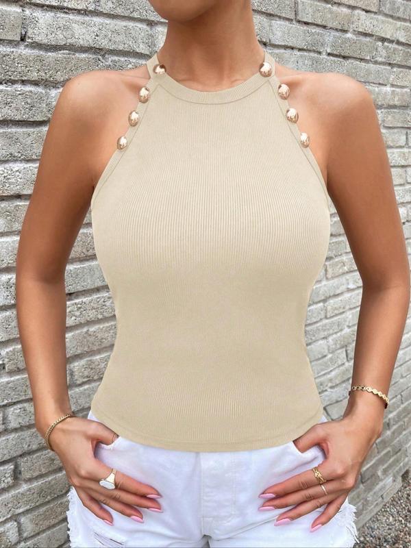 Women's Plain Ribbed Knit Tank Top, Casual Sleeveless Top for Summer, Ladies Clothes for Daily Wear