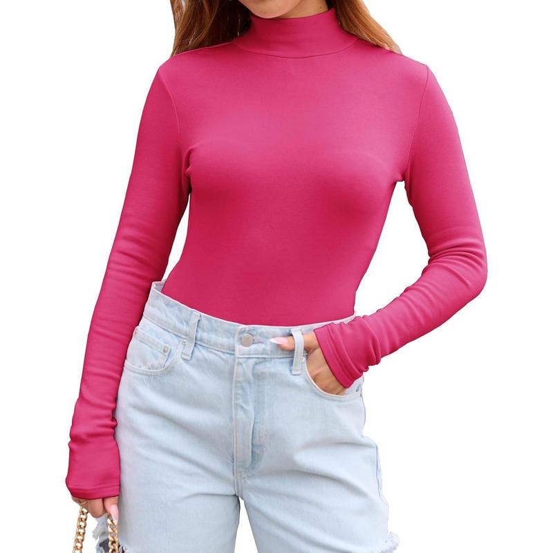 Women's Long Sleeve Mock Turtleneck Shirts 2025 Fleece Lined Base Layer Slim Fit Thermal Underwear Tops