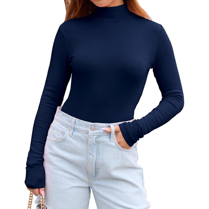 Women's Long Sleeve Mock Turtleneck Shirts 2025 Fleece Lined Base Layer Slim Fit Thermal Underwear Tops