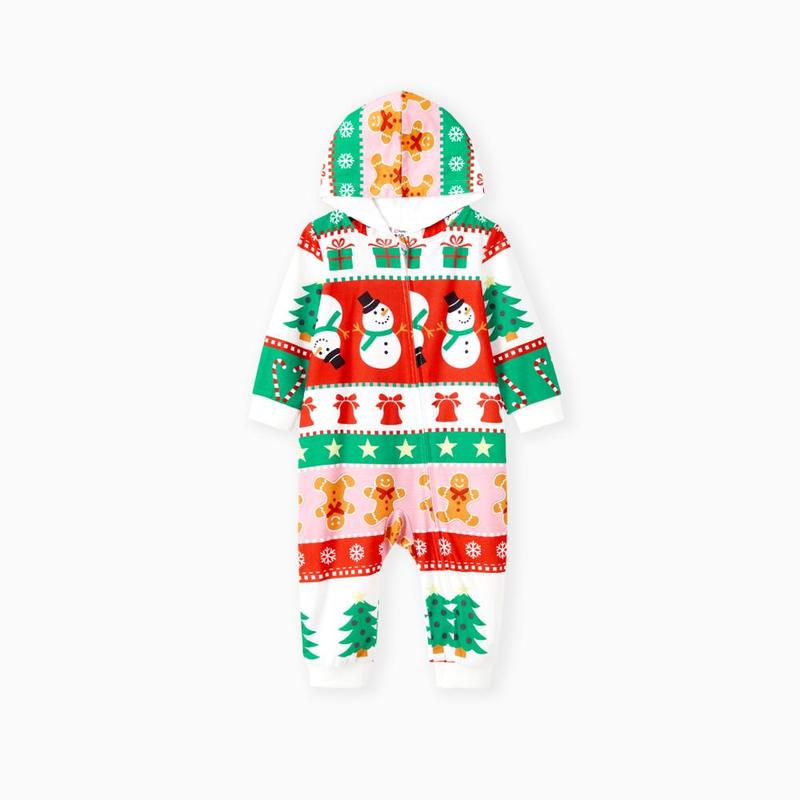 PatPat Onesies Pajamas Matching Christmas Outfits Allover Pattern Zipper Front Holly Jolly Print Back