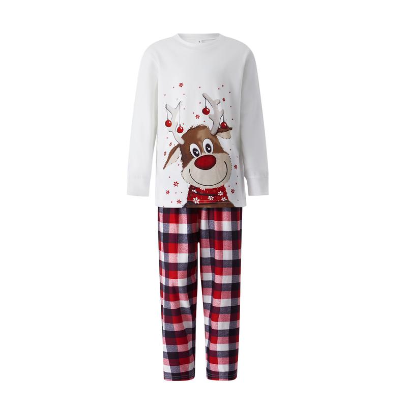 Christmas Pajamas For Family, Reindeer Pattern Tops+Long Elastic Pants for Dad Mom Kids Long Sleeve Womenswear