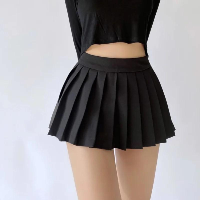 Pleated Mini Skirt Women Summer High Waist Slim A Line Skirt Shorts Female Korean All-match Casual Fashion Grey Black