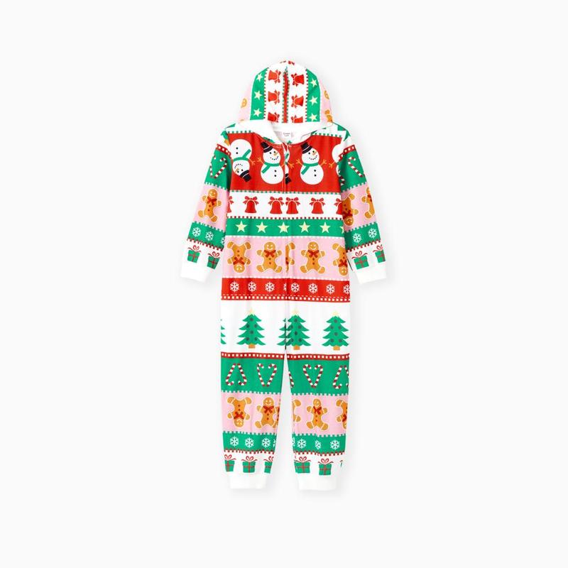 PatPat Onesies Pajamas Matching Christmas Outfits Allover Pattern Zipper Front Holly Jolly Print Back