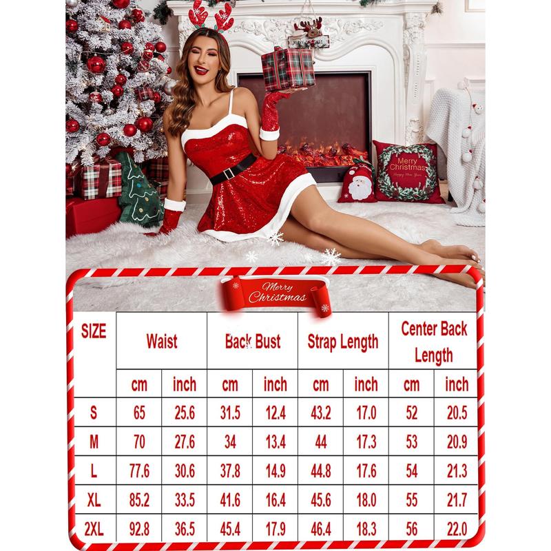 Avidlove Womenswear Christmas Dress For Women Hot Santa Lingerie Red Sequin Chemise Holiday Lingerie Dress