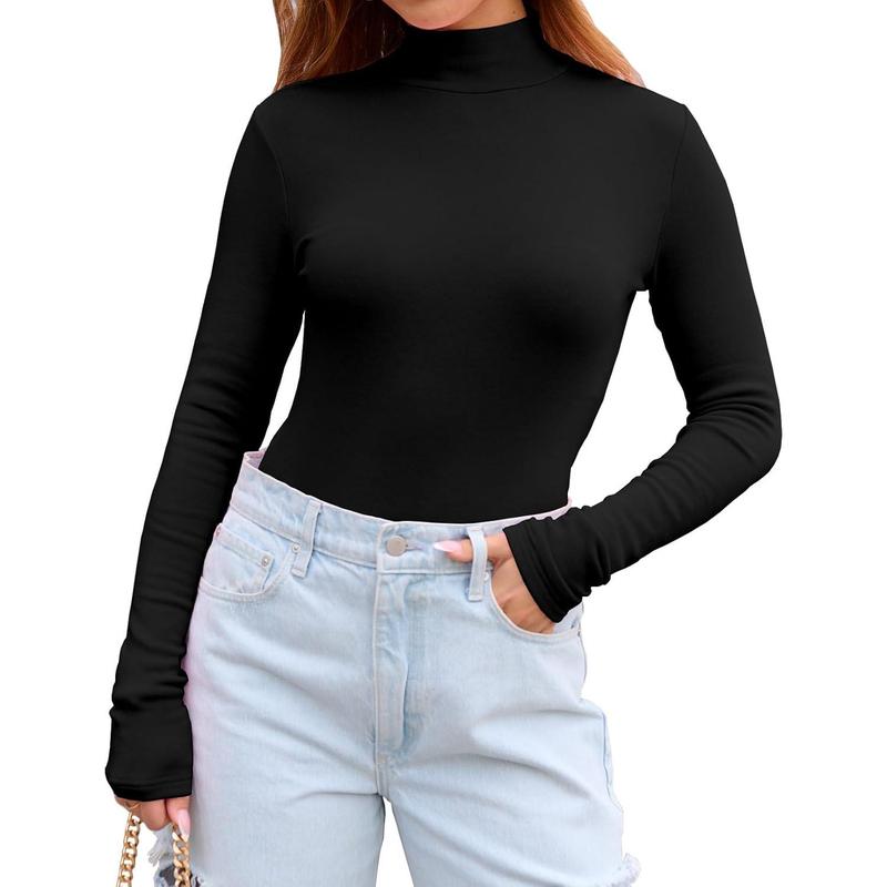 Women's Long Sleeve Mock Turtleneck Shirts 2025 Fleece Lined Base Layer Slim Fit Thermal Underwear Tops