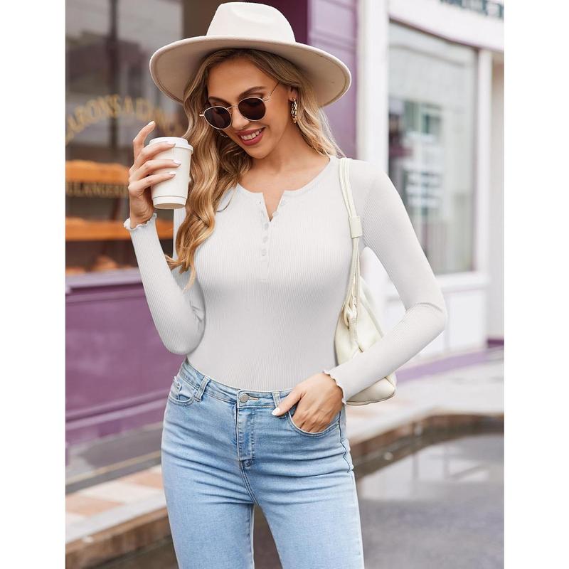 Women's Long Sleeve Shirts 3 Packs Henley Button Down Tops Ribbed Slim Fit Base Layer Soft Thermal Tee