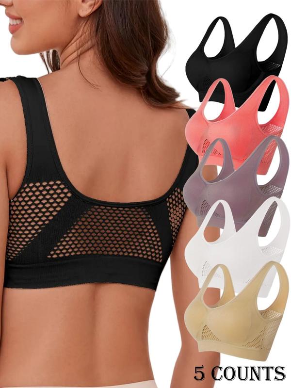  Contrast Mesh Sheer Wireless Bra, Breathable Comfortable Scoop Neck Bra, Women's Lingerie for All Seasons