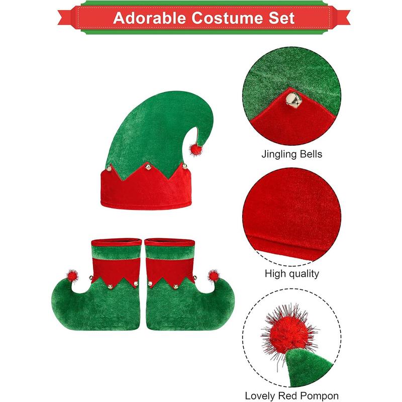 6 Pack Women Christmas Elf Costume Set Velvet Dress Santa's Helper Costume Xmas Outfit Elf Hat Shoes Ears Belt Socks