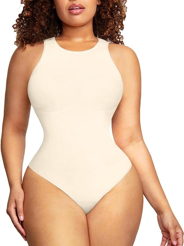 Women's Round Neck Seamless Jumpsuit, Casual Tummy Control Crew Neck One-piece Bodysuit, Shapewear Underwear, Summer Wear 2024, Plz Purchase A Size Up