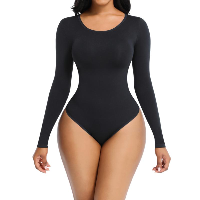 Soo slick Snatch Me Up Long-sleeved bodysuit thong , waist tummy control sculpting top Womenswear Underwear Comfort Lady Basic Long Sleeve Minimalist Crewneck Longsleeves