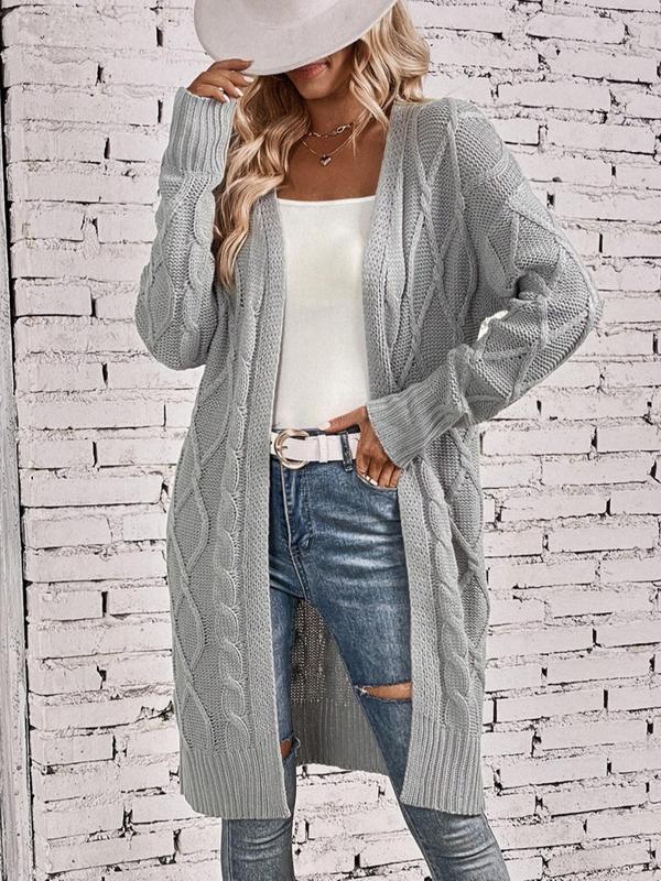 Women's Comfortable Plain Comfort Chunky Cable Open Front Long Cardigan, Basic Minimalist Womenswear, Casual Drop Shoulder Long Sleeve Cardigan, Women Knitwear for Fall & Winter, Cardigans for Women, Fall Clothing Women