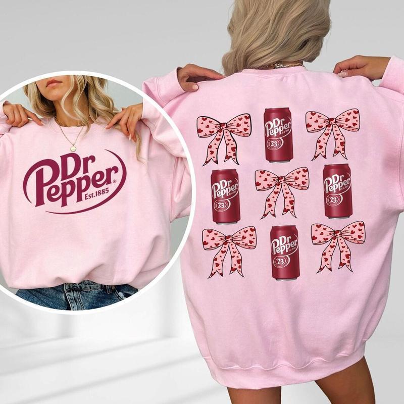 Dr Pepper Coquette Bow Pink Sweatshirt T-Shirt Hoodie, Retro Soda Dr Pepper Gifts for Her,  All Sizes Colors for Men and Women, Gift for Women, Gift for Man, Full Size, Full Collor