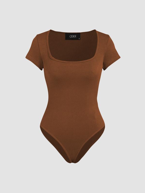 Cider [10 colors, Size 0-26] Solid Square Neck Short Sleeve Bodysuit