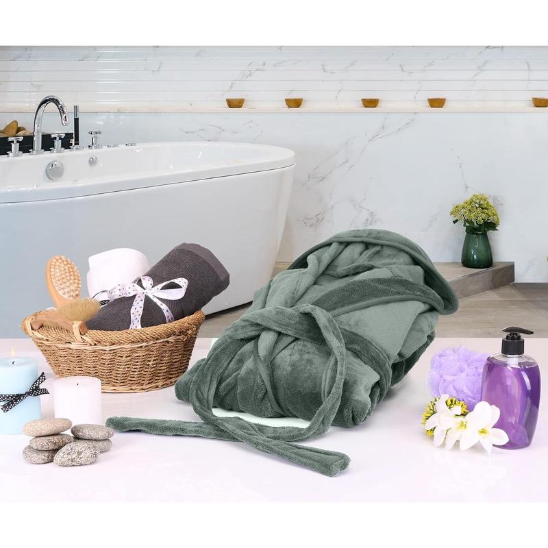 Women's Fleece Hooded Bathrobe Plush Long Spa Robe