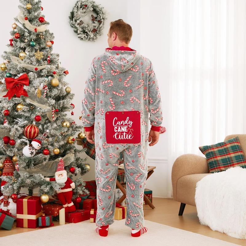 PatPat Onesies Christmas Pajamas Family Matching Outfits Candy Cane Pattern Holiday Loungewear Sleepwear (Glow in the Dark)