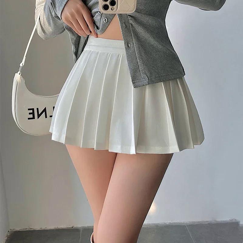 Pleated Skirt with Shorts Women Sexy High Waist Irregular White Black A-line Gyaru Tennis extreme Mini Skirt School 2024