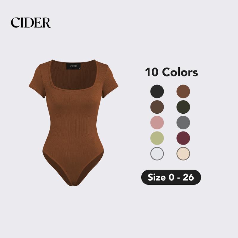 Cider [10 colors, Size 0-26] Solid Square Neck Short Sleeve Bodysuit