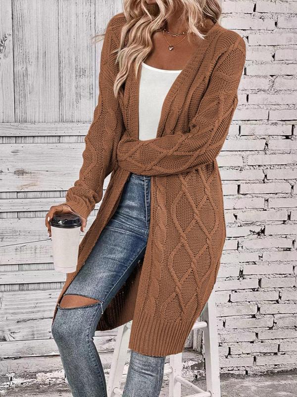 Women's Comfortable Plain Comfort Chunky Cable Open Front Long Cardigan, Basic Minimalist Womenswear, Casual Drop Shoulder Long Sleeve Cardigan, Women Knitwear for Fall & Winter, Cardigans for Women, Fall Clothing Women