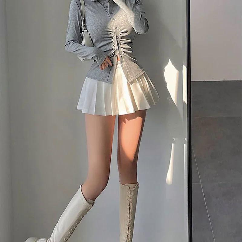 Pleated Skirt with Shorts Women Sexy High Waist Irregular White Black A-line Gyaru Tennis extreme Mini Skirt School 2024