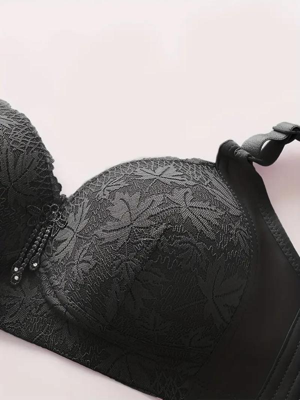 Women's Contrast Lace Push Up Bra, Elegant Adjustable Strap Wireless Bra, Soft Comfortable Breathable Lingerie for Daily Wear