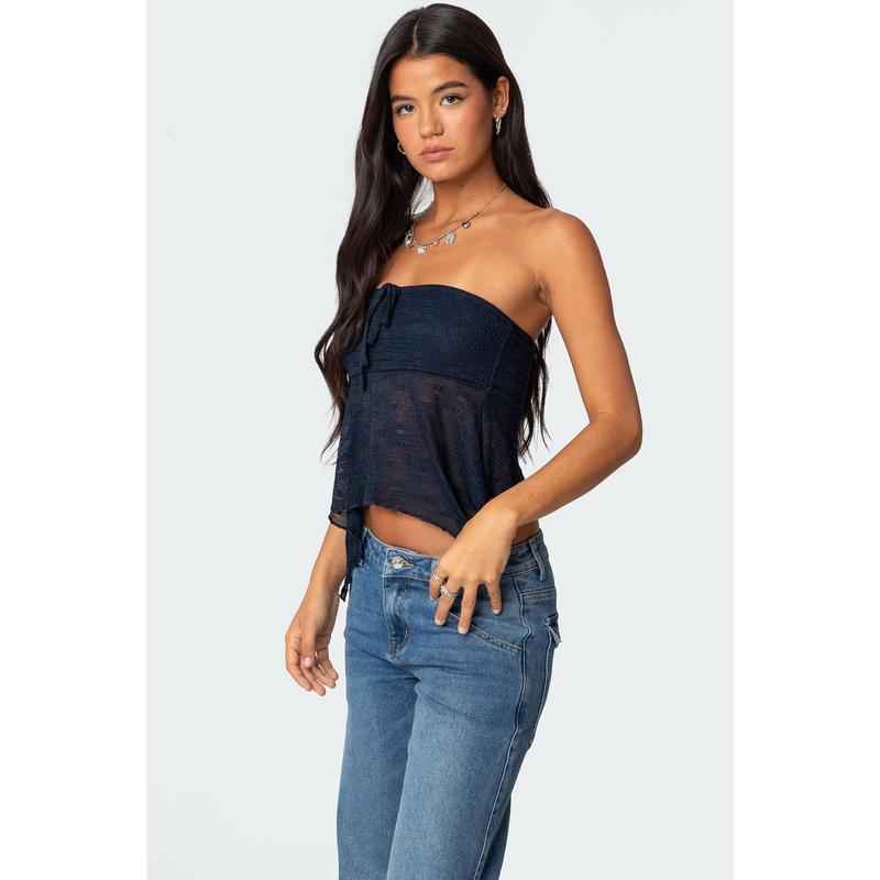 Embroidered Sheer Strapless Top