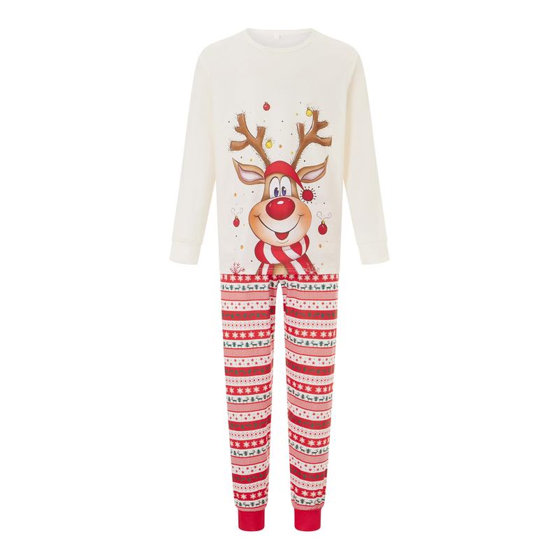 Family Matching Christmas Set Elk Print Long Sleeve Round Neck Tops Romper Striped Trousers Womenswear Comfort Clothing