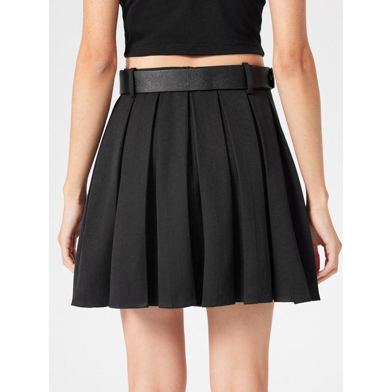 Cider [2 colors, size 2-26] Solid Pleated Mini Skirt With Belt