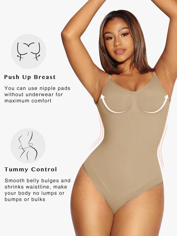 Women's Solid Adjustable Strap Backless Shapewear Bodysuit, Shapewear Bodysuit for Women, Tummy Control Thong Design Shaper, Adjustable Straps Backless Seamless Slim Shapewear