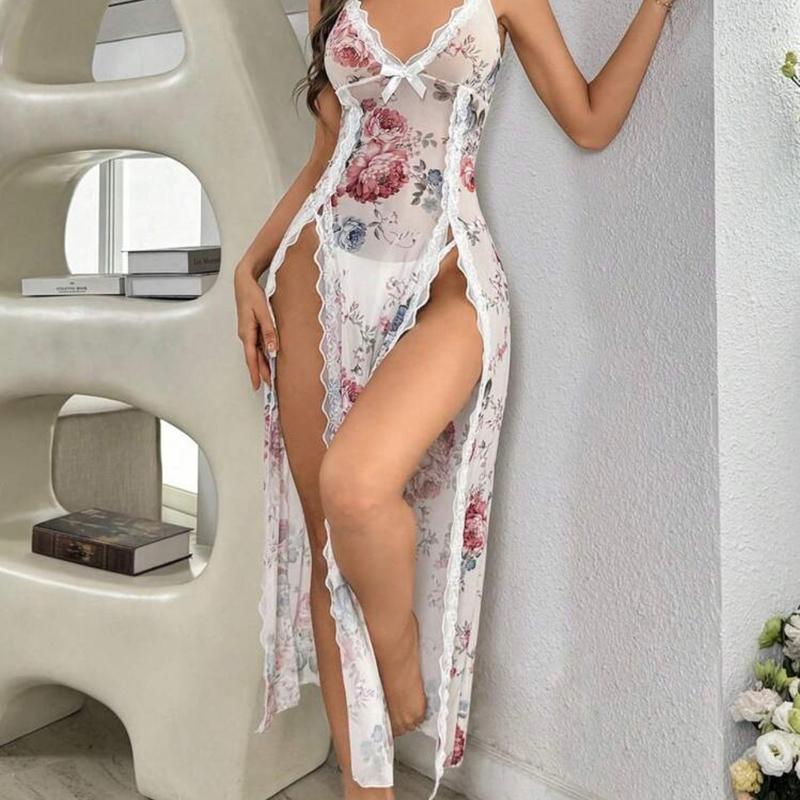 Women's Sexy Floral Mesh Pajama Dress for Loungewear and Nightwear