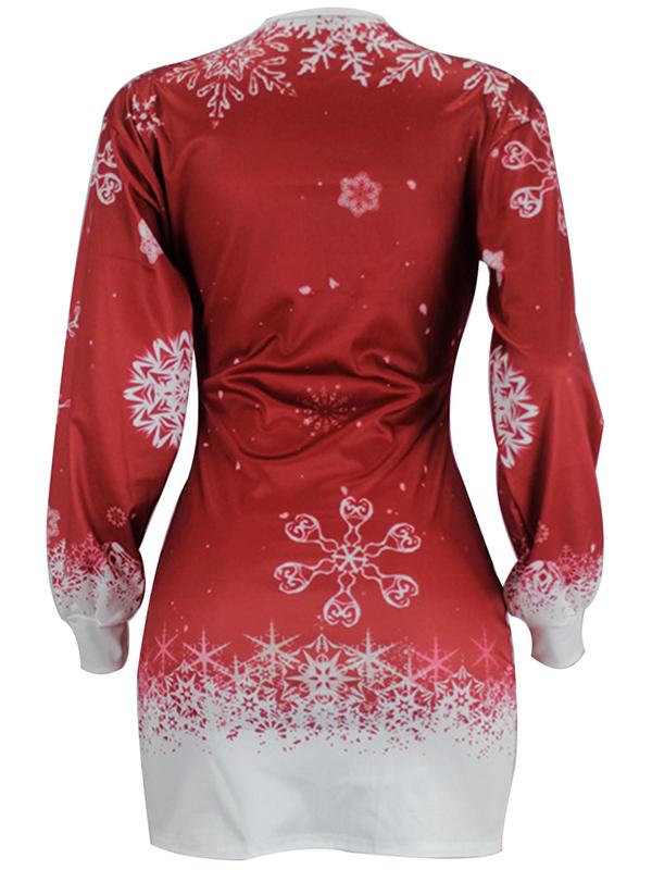 Women's Christmas Reindeer Print Long Sleeve Bodycon Dress, Casual Round Neck Short Dress for Party Holiday, Ladies Clothes for All Seasons