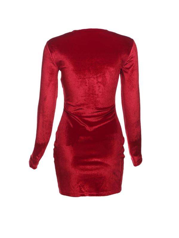 Christmas Deals, Women's Solid Color Velvet Bodycon Dress, Elegant Sweetheart Neck Long Sleeve Short Dress for Party Club Dating Wear, Women's Clothing for Spring & Fall, Christmas 2024 Trend, Fall & Winter Clothes