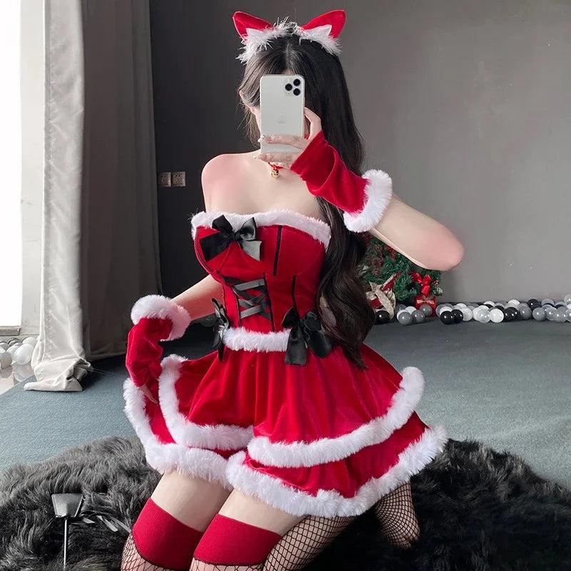 Women's Sexy Lingerie Christmas Dress Cosplay Costume for Plush Santa Claus Clothing Sets New Year Xmas Party Costumes New