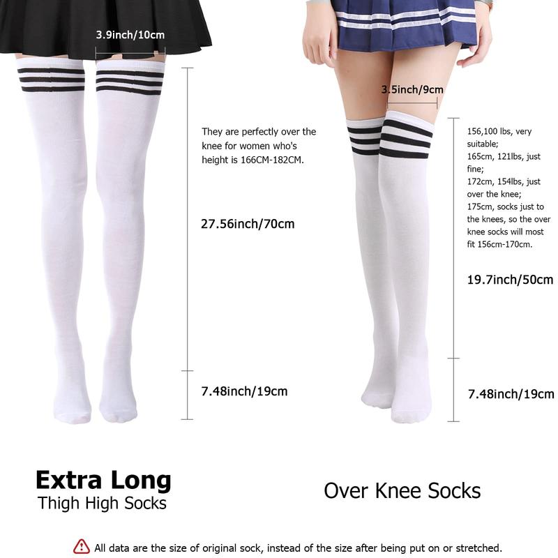 6 Pairs High Thigh Socks Striped Over Knee Thin Tights Long Stocking for Women Leg Warmer School Womenswear