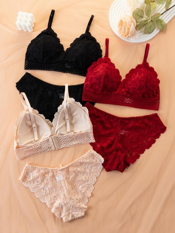 Women's Contrast Lace Bow Front Push Up Bra & Sheer Panty Set, Summer Underwear Set, Underwear for Women, Adjustable Strap Hollow Out Lingerie Set, Soft Comfy Breathable Underwear Set for Women