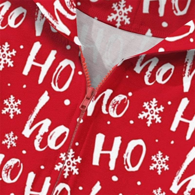 Family Matching Christmas Jumpsuits Pajamas Letter Santa Tree Print Hooded Long Sleeve Playsuits Autumn Zipper Long Rompers