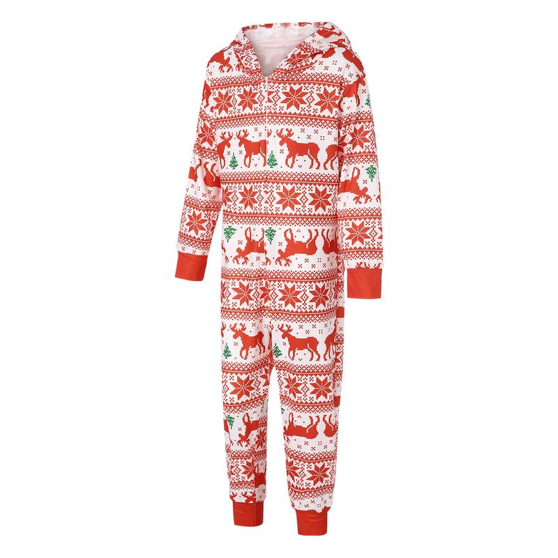 Matching Christmas Pajamas For Family, Long Sleeve Zip Up Hooded Jumpsuit for Adults and Kids