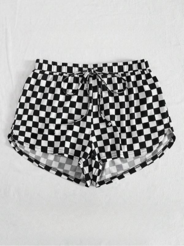 Women's All Over Checkerboard Print Drawstring Waist Shorts, Casual High Waist Straight Leg Shorts for Summer, Fashion Women's Bottoms for Daily Wear