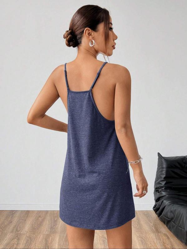 Women's Plain Backless Pocket Cami Dress, Casual Sleeveless Spaghetti Strap Short Dress for Summer, Ladies Clothes for Daily Wear